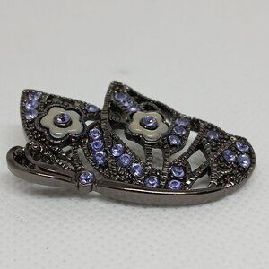 Vintage Gunmetal Black & Purple Faux Stone Butterfly Pin Brooch #2W